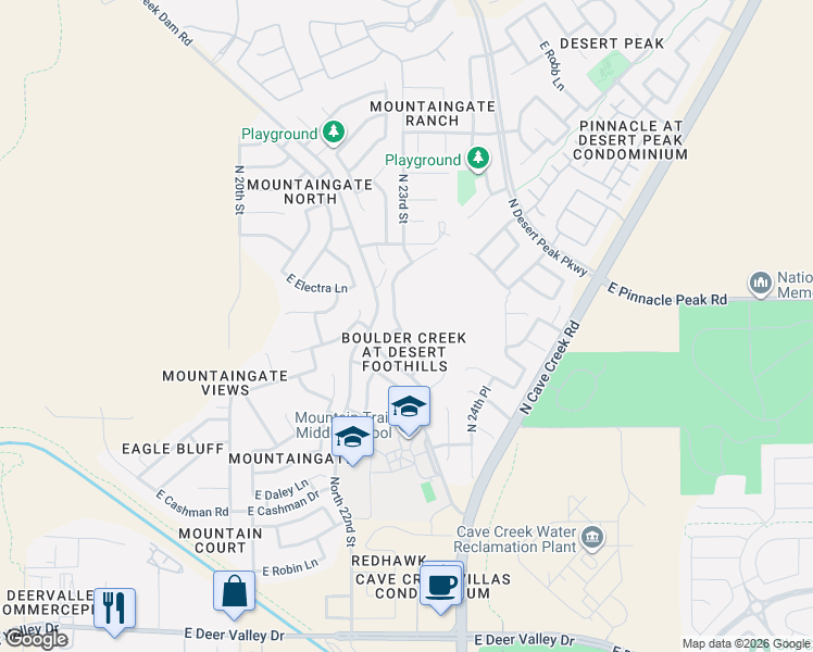 map of restaurants, bars, coffee shops, grocery stores, and more near 2220 East Heston Drive in Phoenix