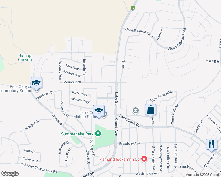 map of restaurants, bars, coffee shops, grocery stores, and more near 14850 Noblewood Circle in Lake Elsinore