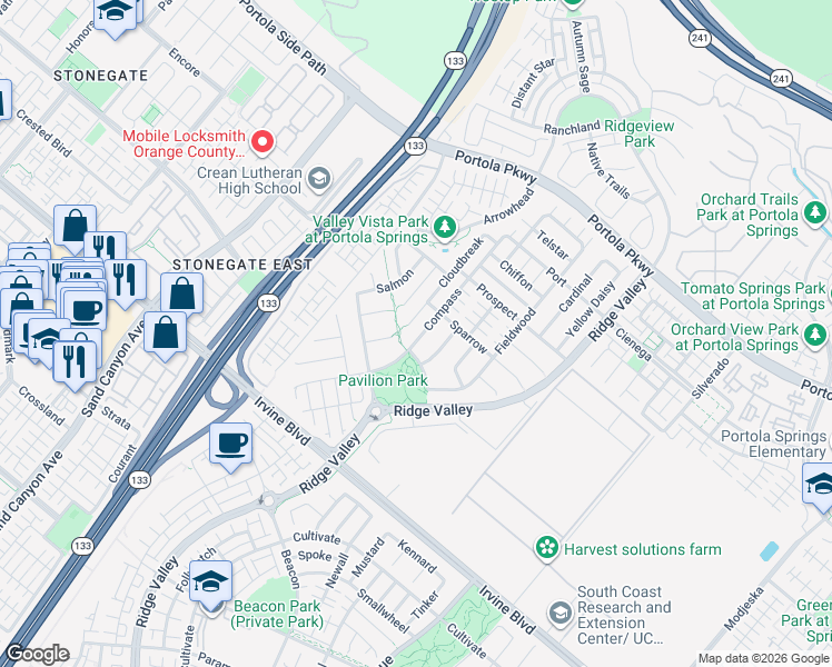map of restaurants, bars, coffee shops, grocery stores, and more near 179 Pepperoot in Irvine