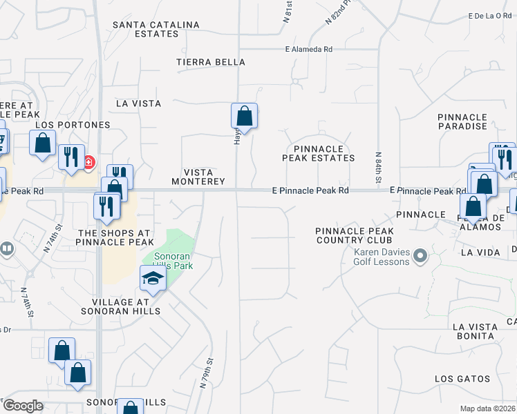 map of restaurants, bars, coffee shops, grocery stores, and more near 8001 East Vista Bonita Drive in Scottsdale