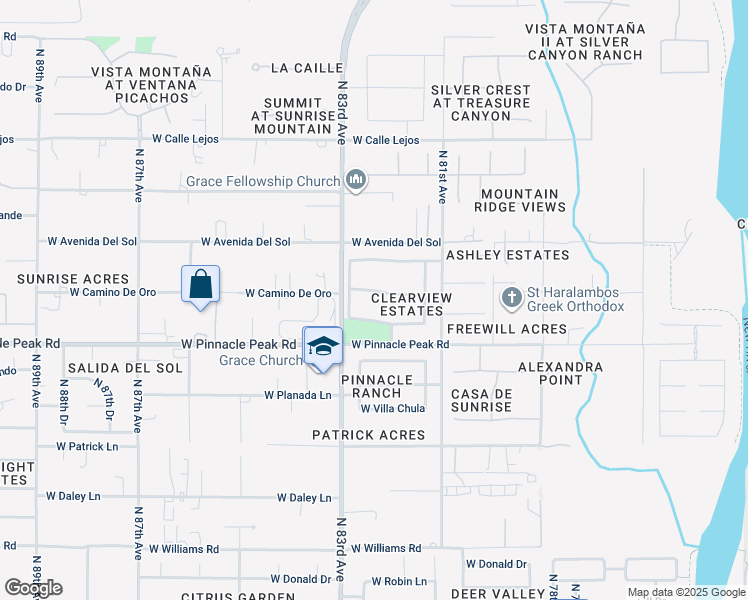 map of restaurants, bars, coffee shops, grocery stores, and more near 8250 West Electra Lane in Peoria