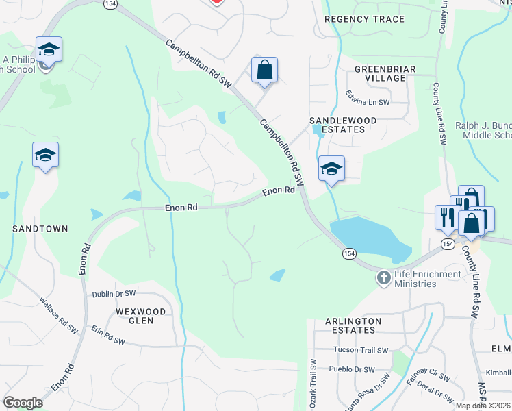 map of restaurants, bars, coffee shops, grocery stores, and more near 1968 Enon Road in Atlanta