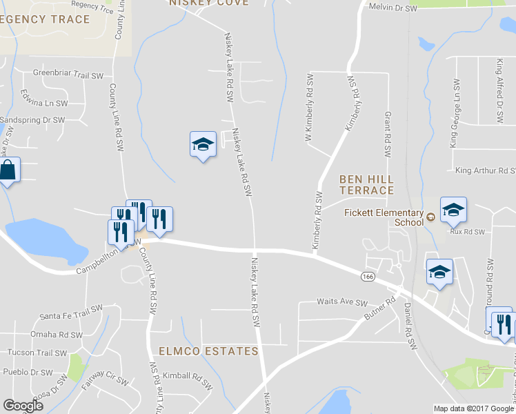 map of restaurants, bars, coffee shops, grocery stores, and more near 2072 Niskey Lake Road Southwest in Atlanta