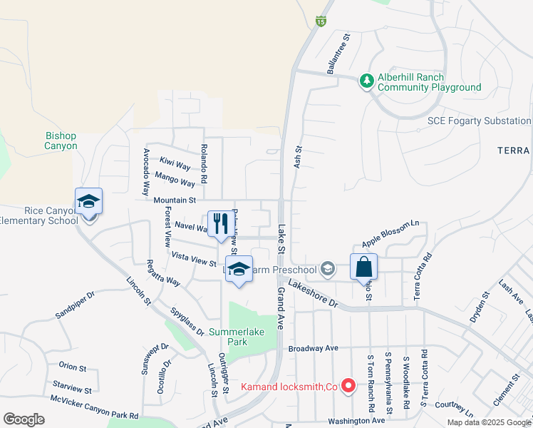 map of restaurants, bars, coffee shops, grocery stores, and more near 14850 Noblewood Circle in Lake Elsinore