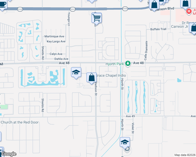 map of restaurants, bars, coffee shops, grocery stores, and more near 48291 Panorama Avenue in Indio