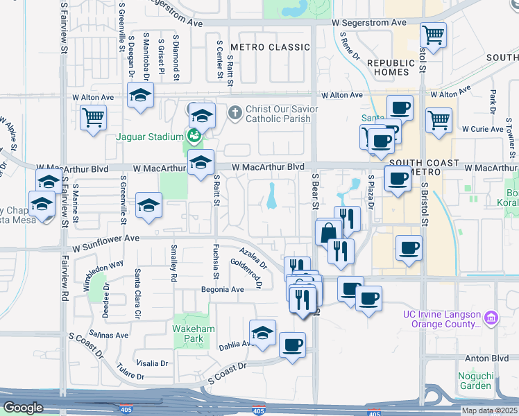 map of restaurants, bars, coffee shops, grocery stores, and more near 2010 West Summer Wind in Santa Ana