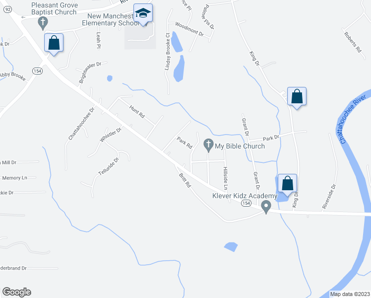 map of restaurants, bars, coffee shops, grocery stores, and more near 3935 Park Road in Douglasville
