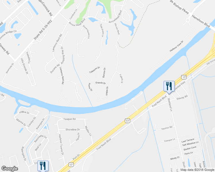 map of restaurants, bars, coffee shops, grocery stores, and more near 212 Viejas Drive in Myrtle Beach
