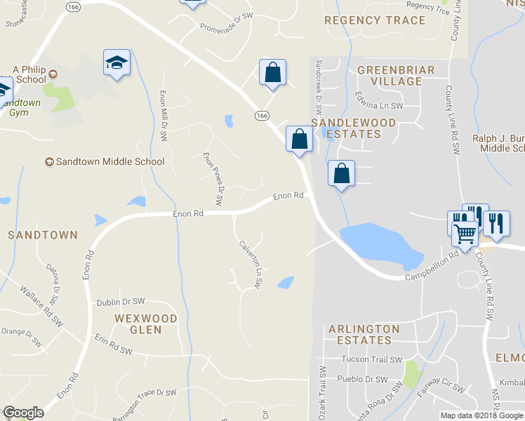 map of restaurants, bars, coffee shops, grocery stores, and more near 1968 Enon Road in Atlanta