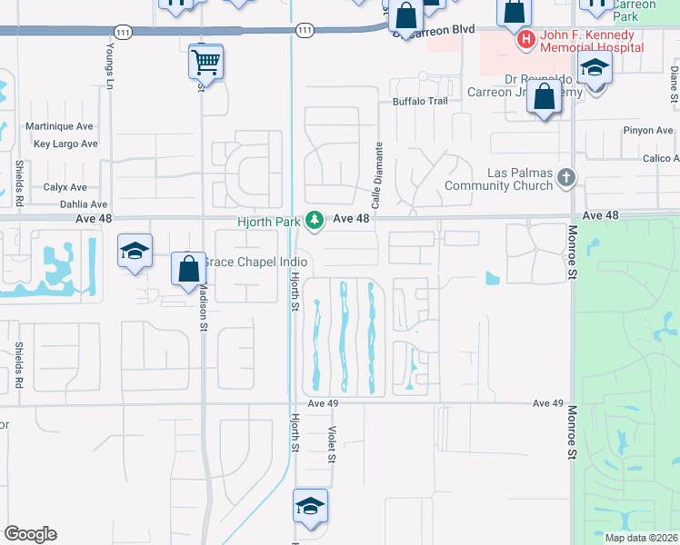 map of restaurants, bars, coffee shops, grocery stores, and more near 81329 Avenida Coyote in Indio