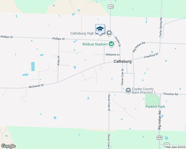 map of restaurants, bars, coffee shops, grocery stores, and more near 394 McDaniel Street in Callisburg