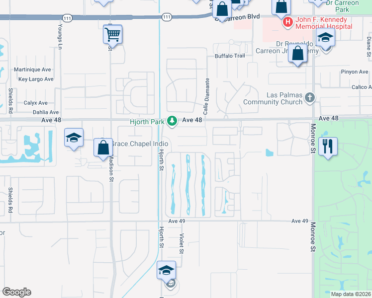 map of restaurants, bars, coffee shops, grocery stores, and more near 81329 Avenida Coyote in Indio