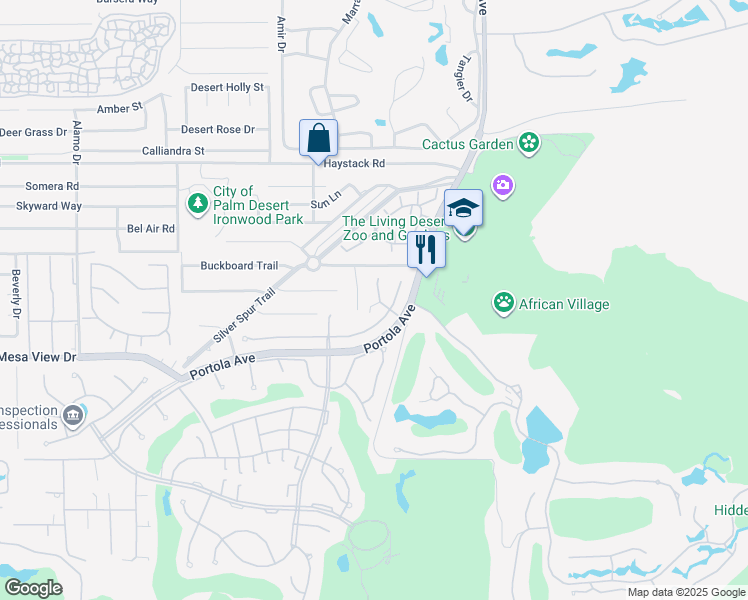 map of restaurants, bars, coffee shops, grocery stores, and more near 48301 Birdie Way in Palm Desert