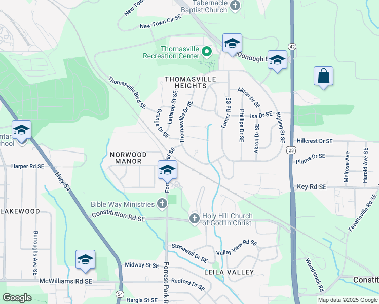 map of restaurants, bars, coffee shops, grocery stores, and more near 1985 Thomasville Drive Southeast in Atlanta