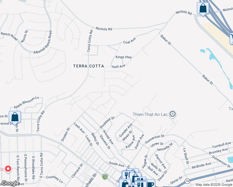 map of restaurants, bars, coffee shops, grocery stores, and more near 4764 Sicily Drive in Lake Elsinore