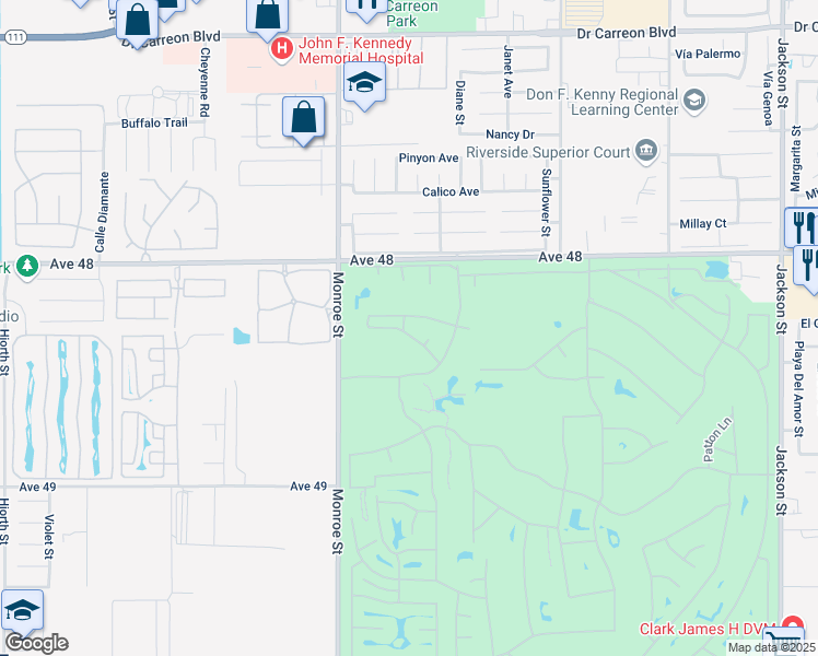 map of restaurants, bars, coffee shops, grocery stores, and more near 48330 Mamie Way in Indio
