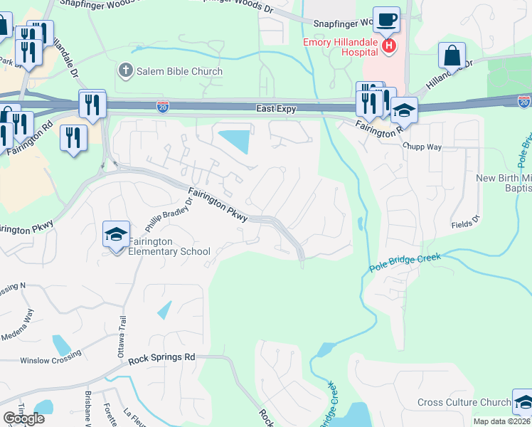 map of restaurants, bars, coffee shops, grocery stores, and more near in Stonecrest