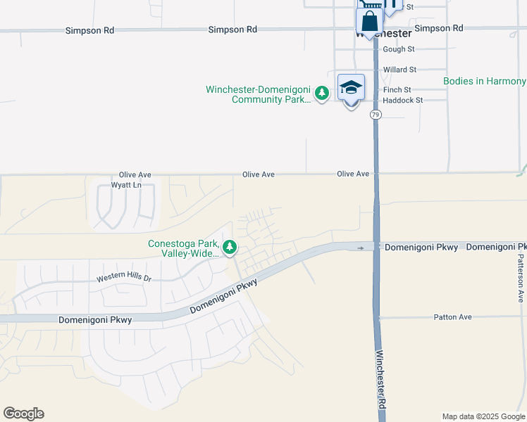 map of restaurants, bars, coffee shops, grocery stores, and more near 32690 Crystal Cove Court in Winchester
