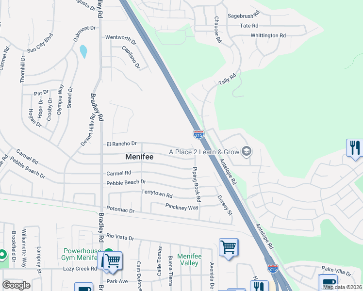 map of restaurants, bars, coffee shops, grocery stores, and more near 27378 El Rancho Drive in Menifee