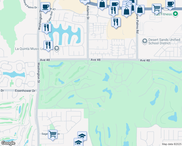 map of restaurants, bars, coffee shops, grocery stores, and more near 79010 Vía San Clara in La Quinta
