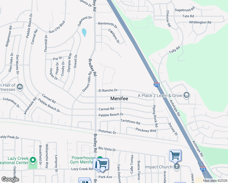 map of restaurants, bars, coffee shops, grocery stores, and more near 27147 El Rancho Drive in Menifee