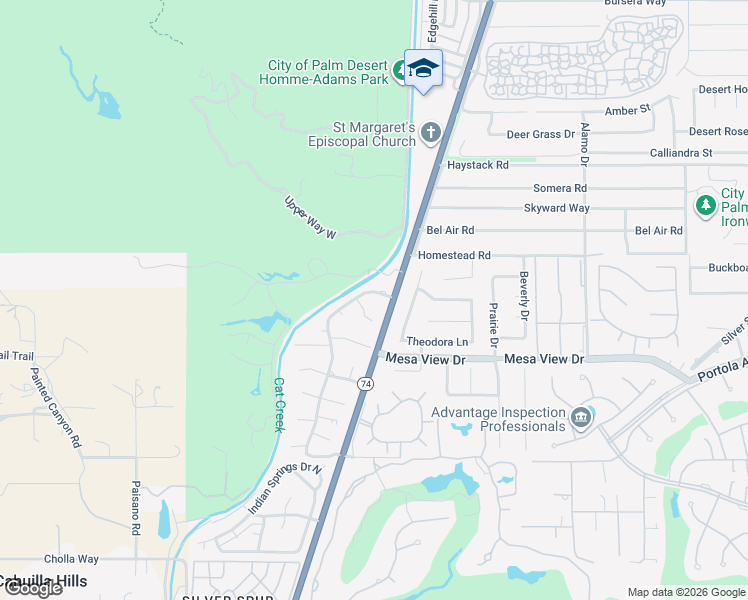 map of restaurants, bars, coffee shops, grocery stores, and more near 72516 Sandstone Lane in Palm Desert