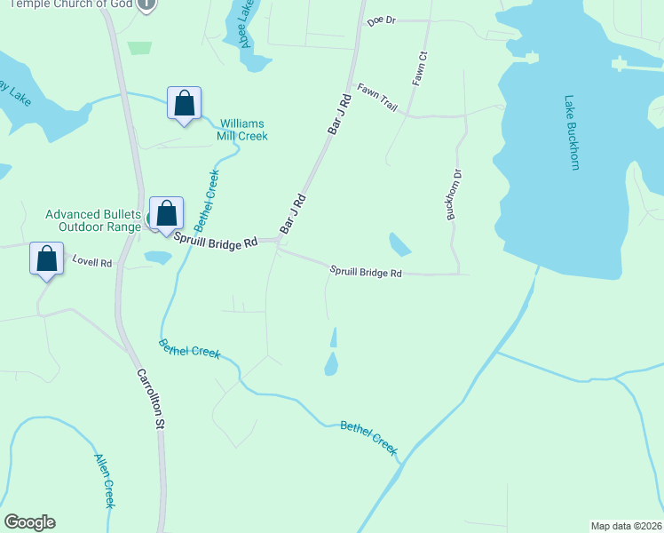 map of restaurants, bars, coffee shops, grocery stores, and more near 295 Spruill Bridge Road in Temple