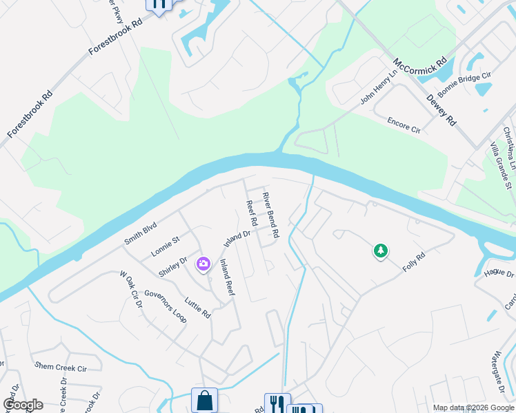map of restaurants, bars, coffee shops, grocery stores, and more near 724 Racewater Drive in Myrtle Beach