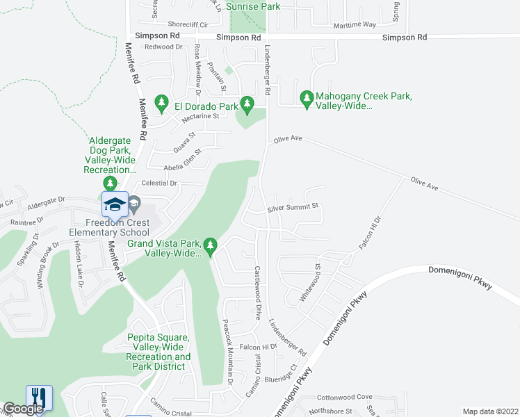 map of restaurants, bars, coffee shops, grocery stores, and more near 29484 Corte Vista Lane in Menifee