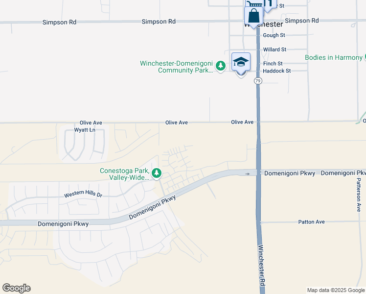 map of restaurants, bars, coffee shops, grocery stores, and more near 29225 Victoria Beach Boulevard in Winchester