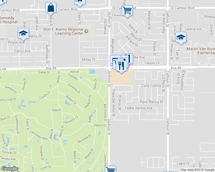 map of restaurants, bars, coffee shops, grocery stores, and more near 48324 Stewart Drive in Indio