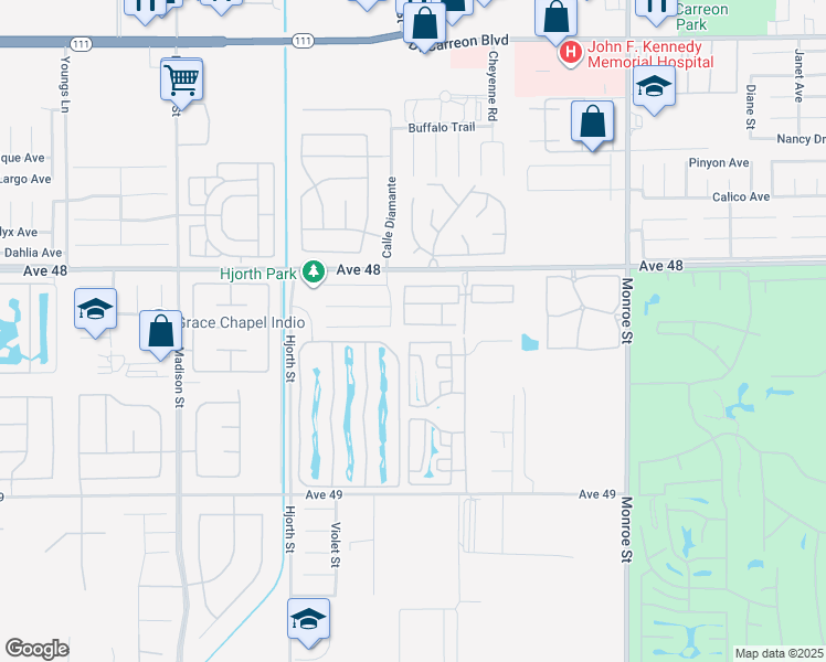 map of restaurants, bars, coffee shops, grocery stores, and more near 81641 Avenue 48 in Indio