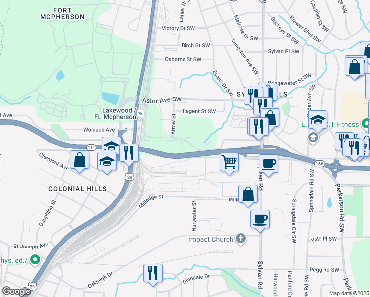 map of restaurants, bars, coffee shops, grocery stores, and more near 1080 Estes Drive Southwest in Atlanta