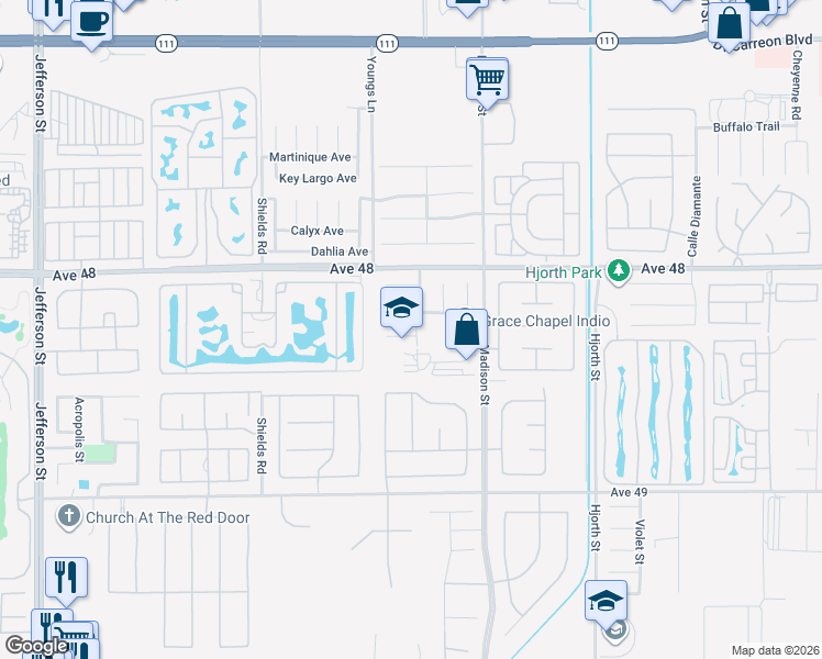 map of restaurants, bars, coffee shops, grocery stores, and more near 80-817 Hayleigh Court in Indio