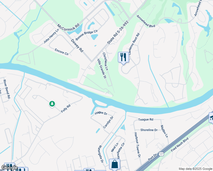 map of restaurants, bars, coffee shops, grocery stores, and more near 2642 Riverside Drive in Myrtle Beach