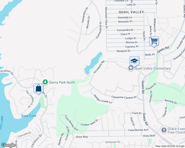 map of restaurants, bars, coffee shops, grocery stores, and more near 29179 Escalante Road in Canyon Lake