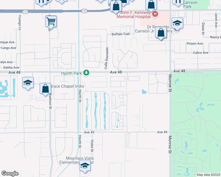 map of restaurants, bars, coffee shops, grocery stores, and more near 81641 Avenue 48 in Indio