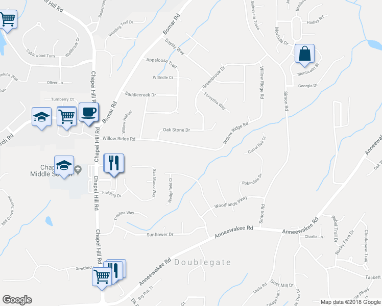 map of restaurants, bars, coffee shops, grocery stores, and more near 4065 Willow Ridge Road in Douglasville