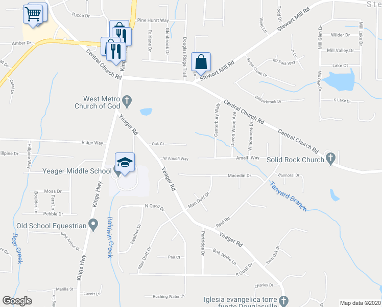 map of restaurants, bars, coffee shops, grocery stores, and more near 5804 West Amalfi Way in Douglasville