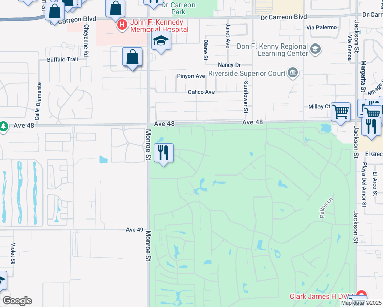 map of restaurants, bars, coffee shops, grocery stores, and more near 82211 Vandenberg Drive in Indio