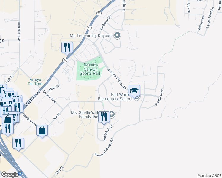 map of restaurants, bars, coffee shops, grocery stores, and more near 41107 Portia Street in Lake Elsinore