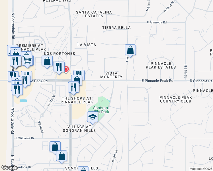 map of restaurants, bars, coffee shops, grocery stores, and more near 7862 East Vista Bonita Drive in Scottsdale