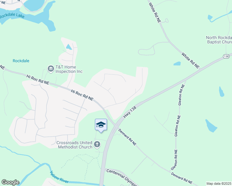 map of restaurants, bars, coffee shops, grocery stores, and more near 2592 King Louis Road Northeast in Conyers