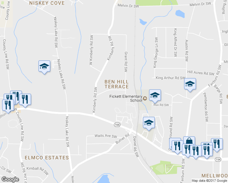 map of restaurants, bars, coffee shops, grocery stores, and more near 4064 Sunset Drive Southwest in Atlanta
