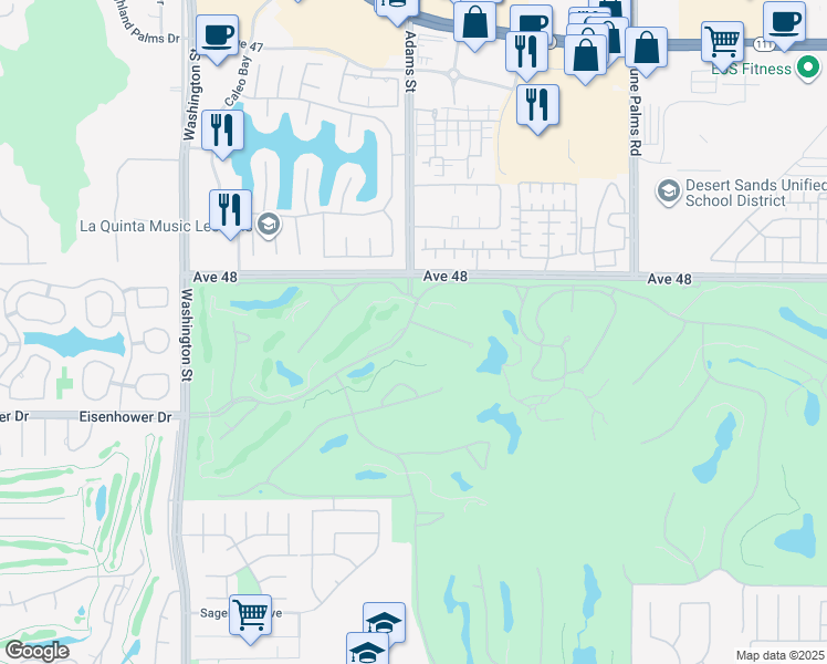 map of restaurants, bars, coffee shops, grocery stores, and more near 79010 Vía San Clara in La Quinta