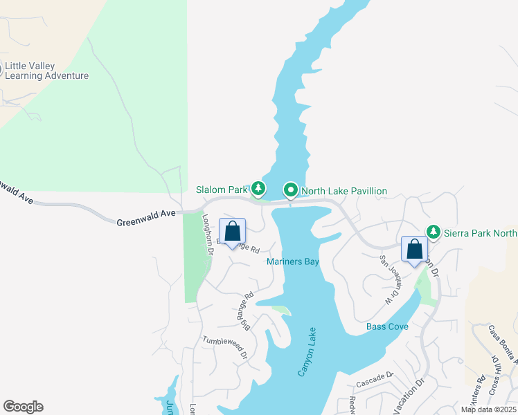 map of restaurants, bars, coffee shops, grocery stores, and more near 22283 Vacation Drive in Canyon Lake