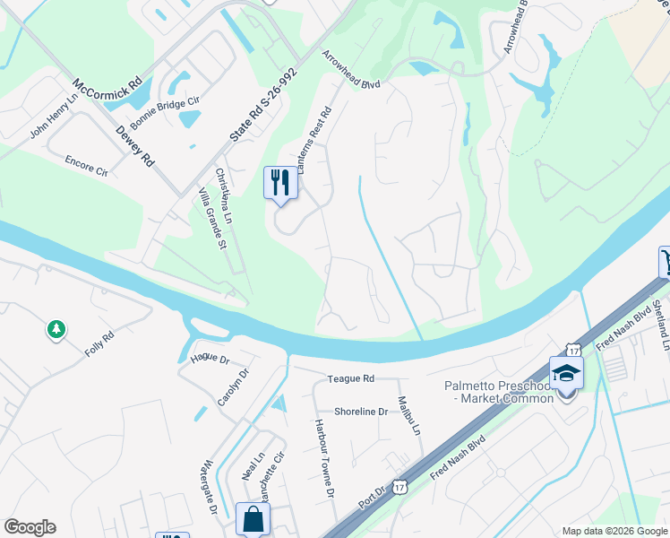 map of restaurants, bars, coffee shops, grocery stores, and more near 1525 Lanterns Rest Road in Myrtle Beach