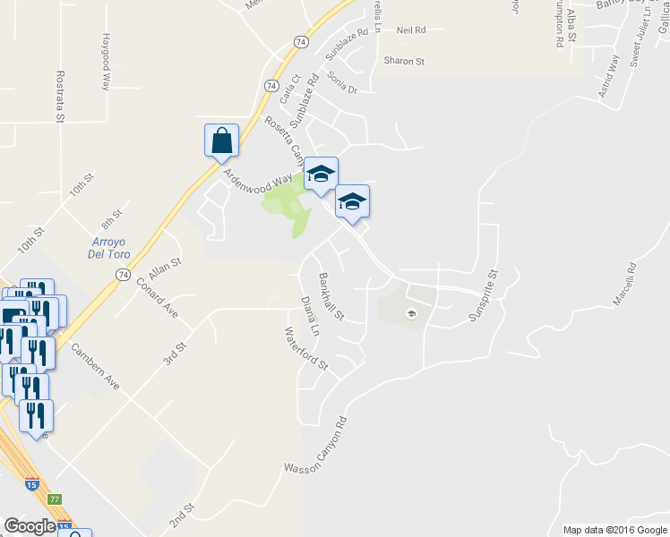 map of restaurants, bars, coffee shops, grocery stores, and more near 41107 Portia Street in Lake Elsinore