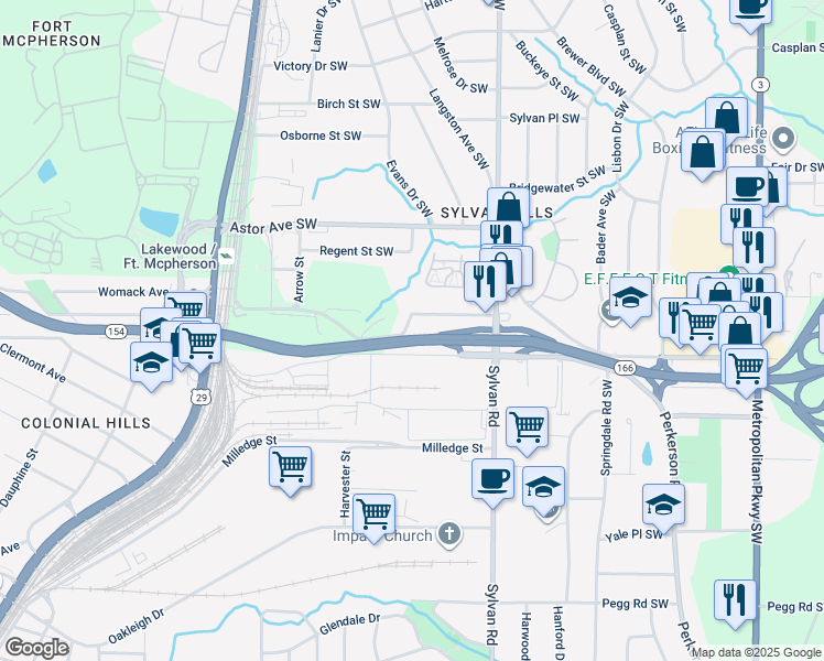 map of restaurants, bars, coffee shops, grocery stores, and more near 1080 Estes Drive Southwest in Atlanta