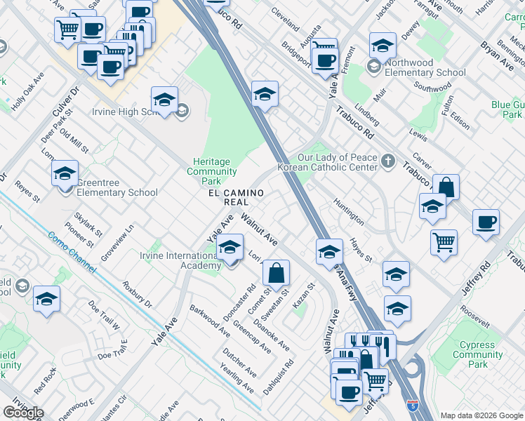 map of restaurants, bars, coffee shops, grocery stores, and more near 2 Boise in Irvine